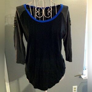 Express women black and gray 3/4 sleeve crew neck shirt top sequined
